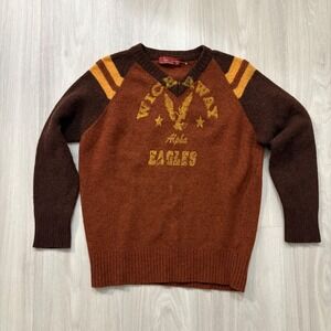 Zara Sweater Men Wickaway Alpha Eagles V-Neck Knit Brown Orange Made in Italy XL